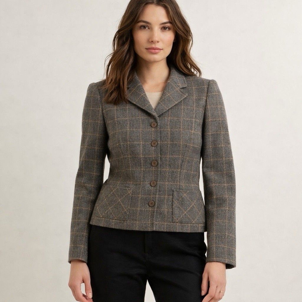 Vintage Derek Rayne Ltd Windowpane Wool Blazer Jacket Women’s Size 6 Usa